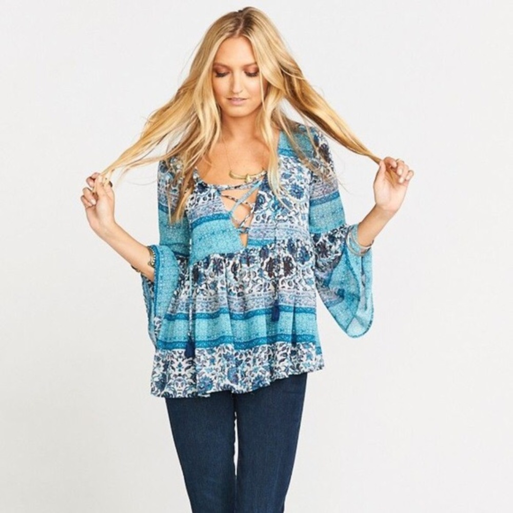 Show Me Your Mumu Blue Waimea Valley Poet Tie Top